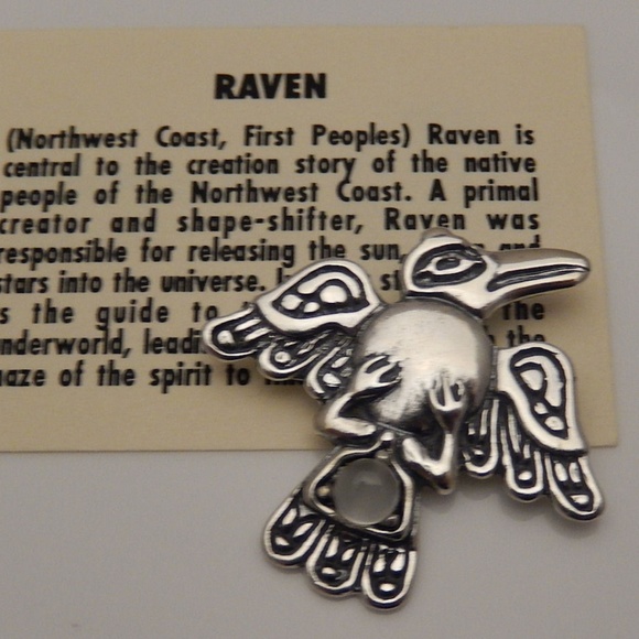 Raven Crow Pendant .925 Sterling Silver w/ genuine Moonstone gem Made in USA - Picture 8 of 8